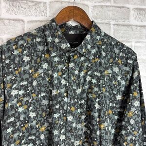 Ted Baker London Designer Dark Floral AOP Button up Dress Shirt Mens 5 / XL